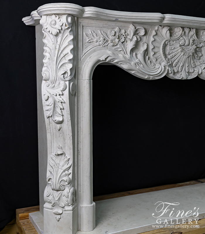 Marble Fireplaces  - Exotic Italian Bianco Perlino Marble French Versailles Fireplace Mantel - MFP-2270